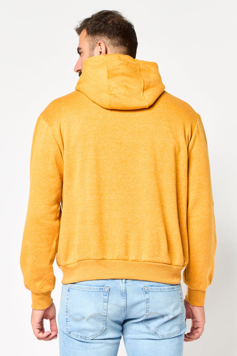 Horizon Men Hood Graphic Print Long Sleeve Fleece Hoodie, Mustard - Image 4